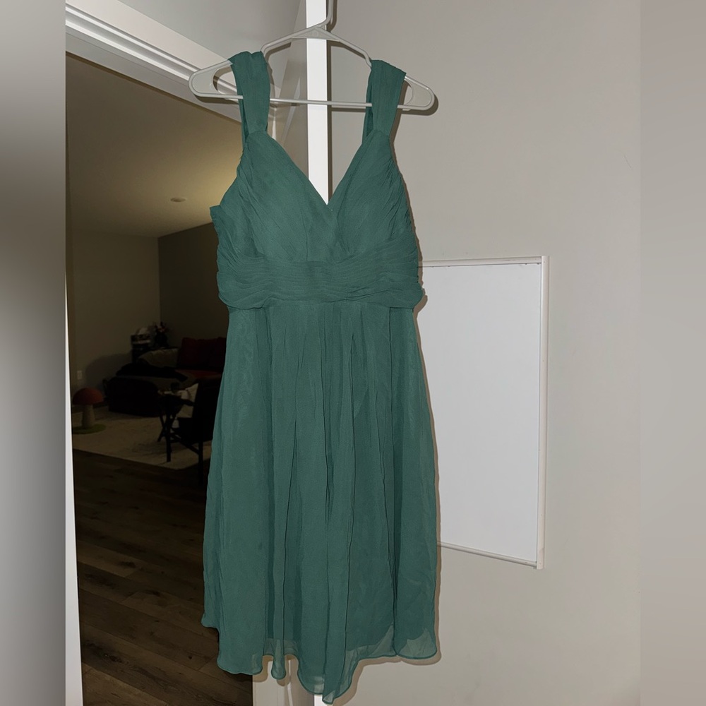 Azazie Teal Sleeveless V-Neck Dress